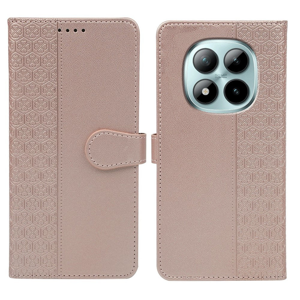 For Xiaomi Poco M8 Pro 5G / Redmi Note 15 Pro+ 5G (Global) Case Magnetic Clasp Four Leaf Clover Leather Phone Cover - Rose Gold