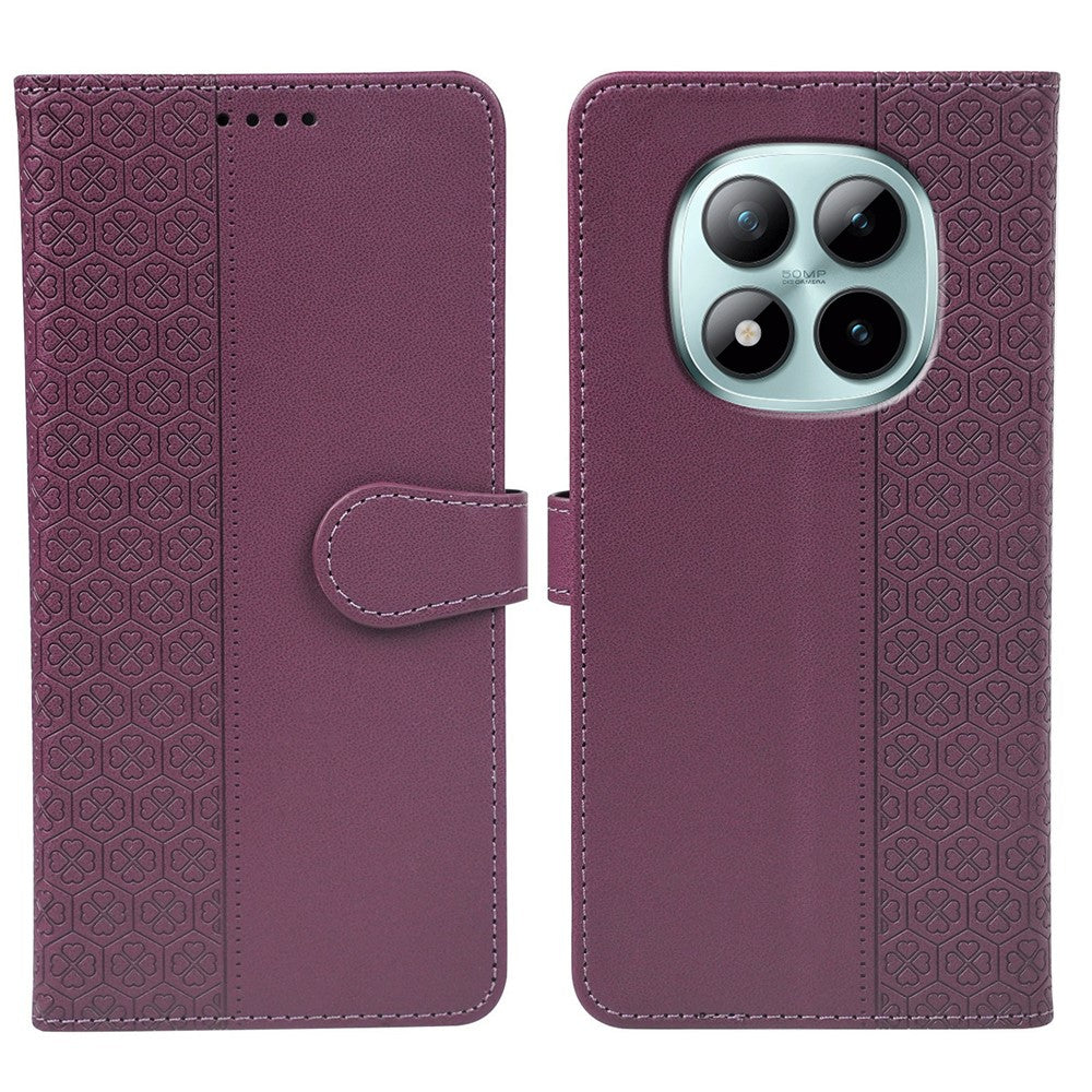 For Xiaomi Poco M8 Pro 5G / Redmi Note 15 Pro+ 5G (Global) Case Magnetic Clasp Four Leaf Clover Leather Phone Cover - Dark Purple