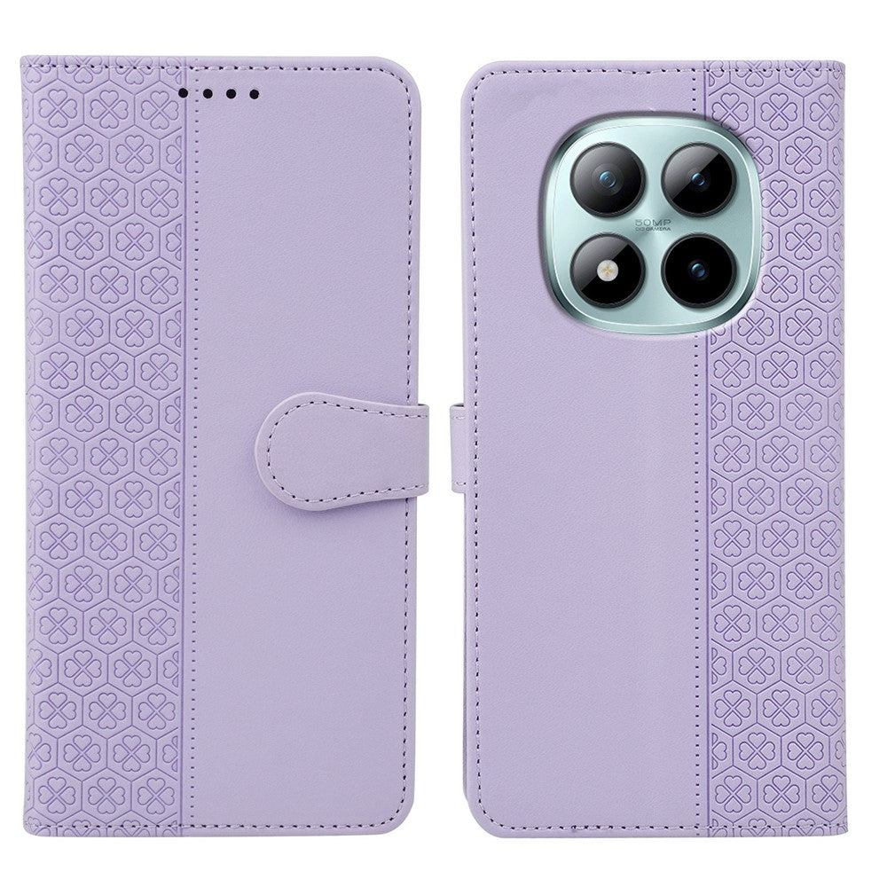 For Xiaomi Poco M8 Pro 5G / Redmi Note 15 Pro+ 5G (Global) Case Magnetic Clasp Four Leaf Clover Leather Phone Cover - Light Purple