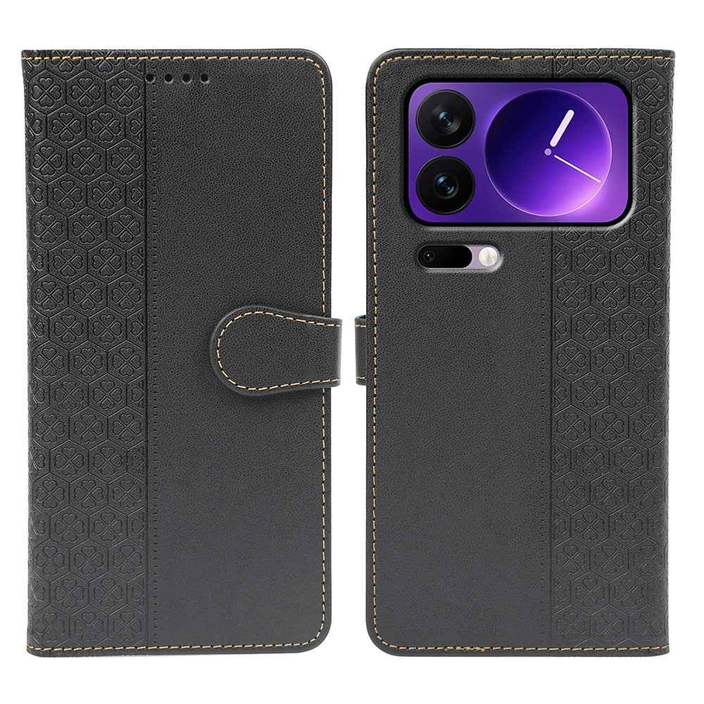 For Xiaomi 17 Pro Case Magnetic Clasp Four Leaf Clover Leather Phone Cover - Black