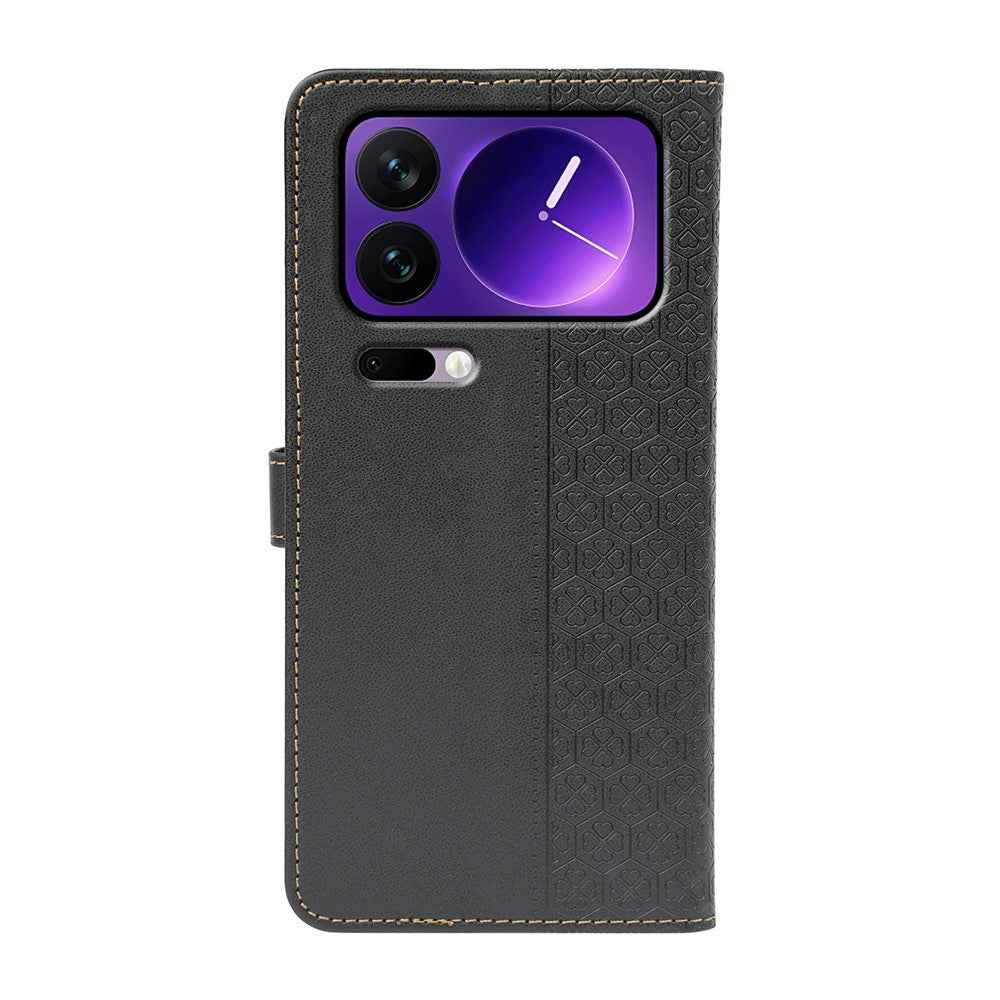 For Xiaomi 17 Pro Case Magnetic Clasp Four Leaf Clover Leather Phone Cover - Black