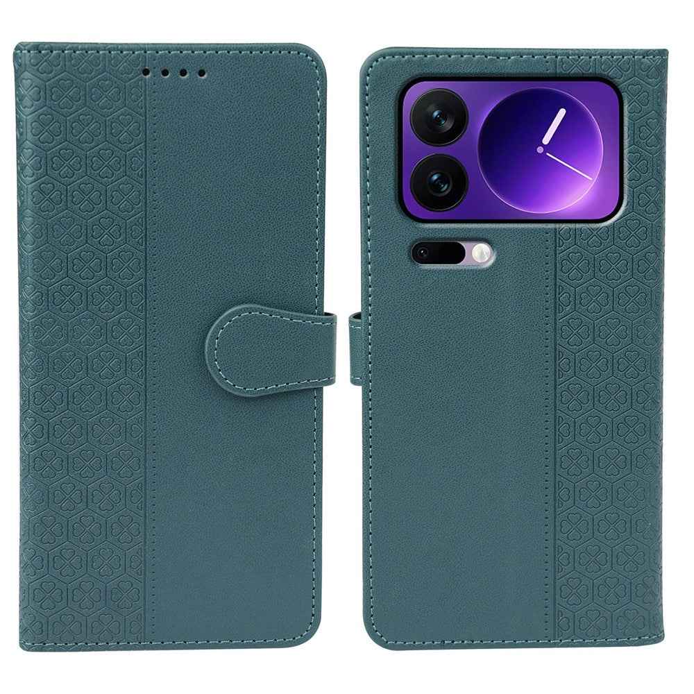 For Xiaomi 17 Pro Case Magnetic Clasp Four Leaf Clover Leather Phone Cover - Green