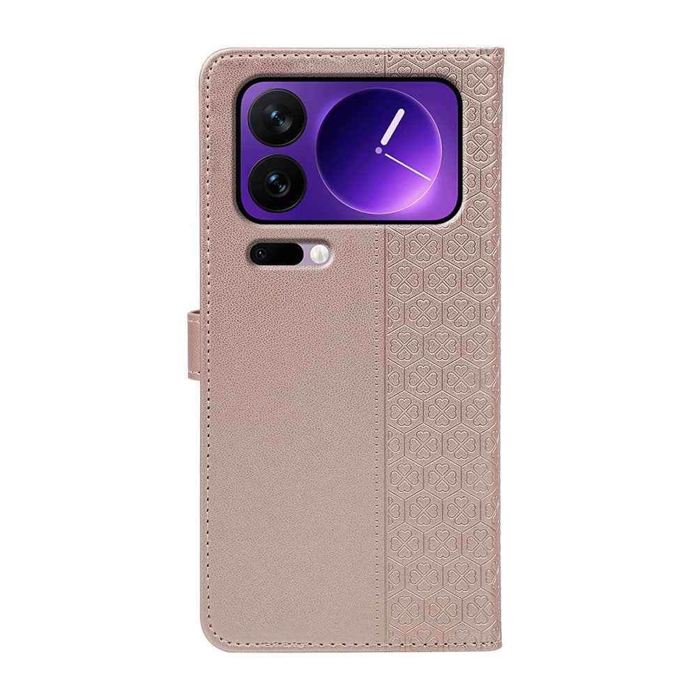 For Xiaomi 17 Pro Case Magnetic Clasp Four Leaf Clover Leather Phone Cover - Rose Gold