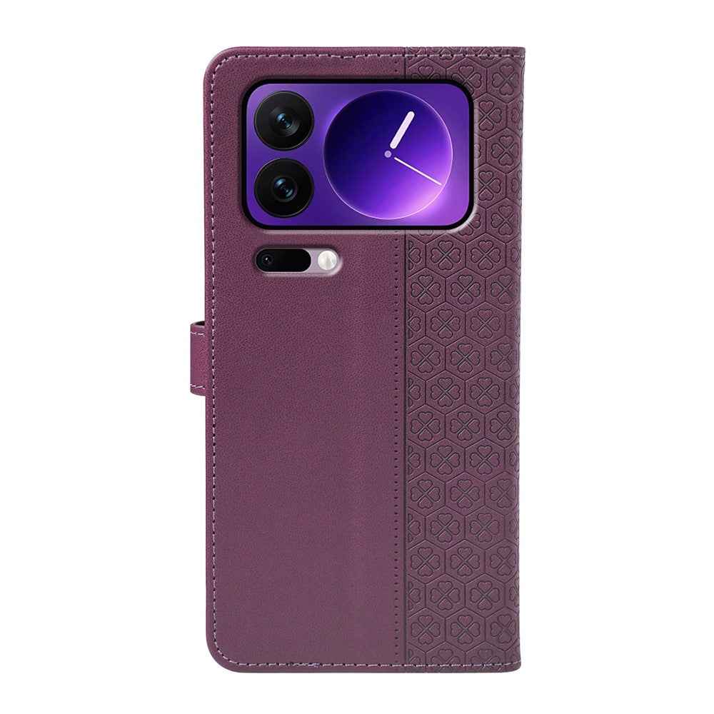 For Xiaomi 17 Pro Case Magnetic Clasp Four Leaf Clover Leather Phone Cover - Dark Purple