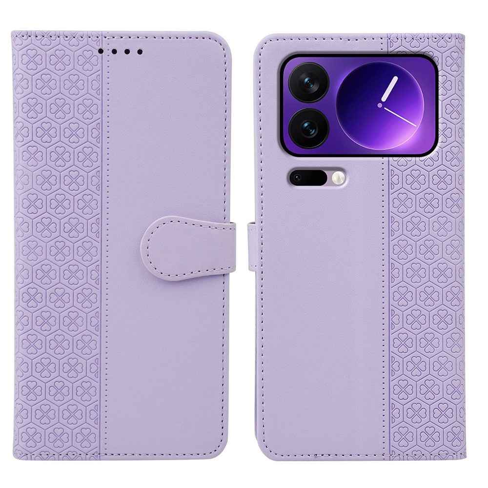 For Xiaomi 17 Pro Case Magnetic Clasp Four Leaf Clover Leather Phone Cover - Light Purple