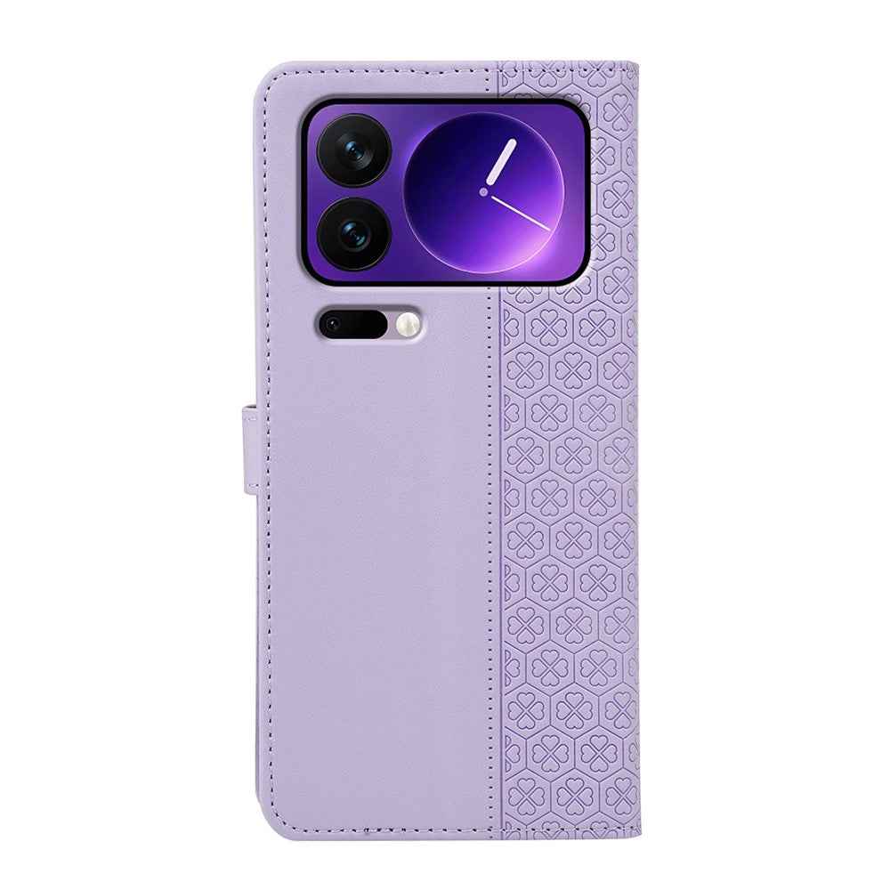 For Xiaomi 17 Pro Case Magnetic Clasp Four Leaf Clover Leather Phone Cover - Light Purple