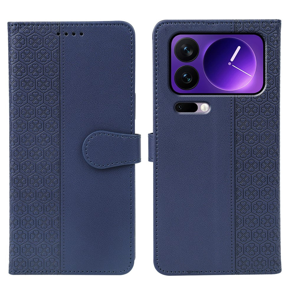 For Xiaomi 17 Pro Max Case Magnetic Clasp Four Leaf Clover Leather Phone Cover - Blue
