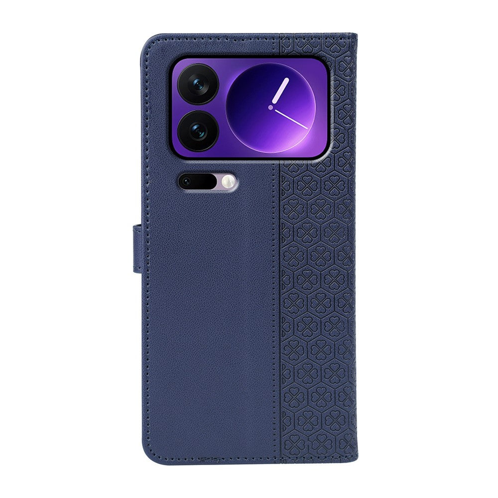 For Xiaomi 17 Pro Max Case Magnetic Clasp Four Leaf Clover Leather Phone Cover - Blue