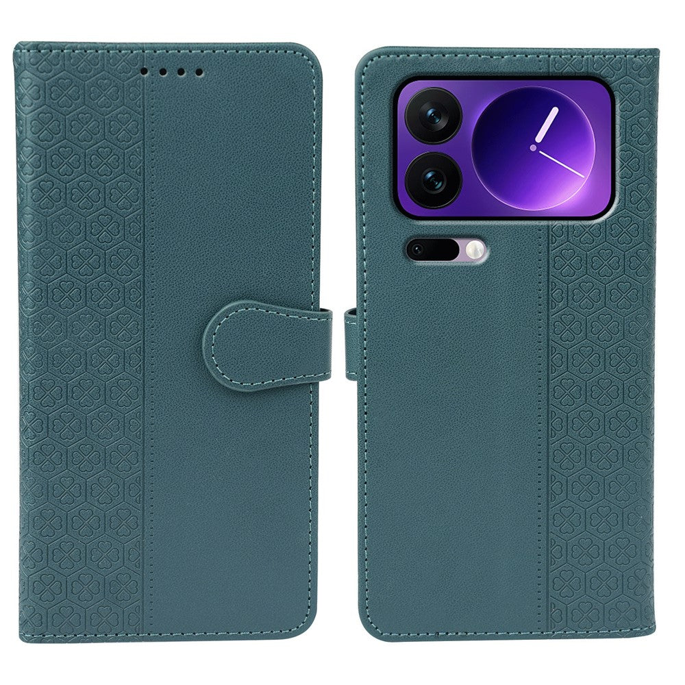 For Xiaomi 17 Pro Max Case Magnetic Clasp Four Leaf Clover Leather Phone Cover - Green
