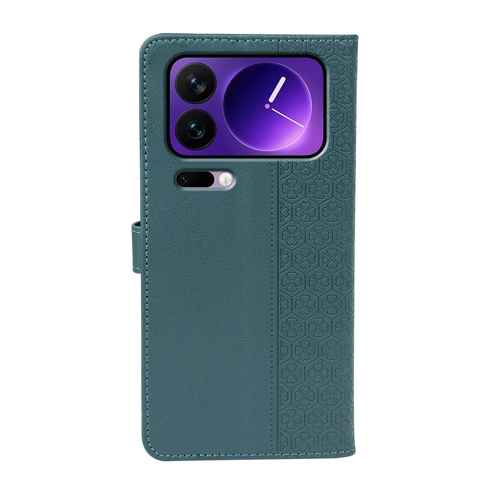 For Xiaomi 17 Pro Max Case Magnetic Clasp Four Leaf Clover Leather Phone Cover - Green