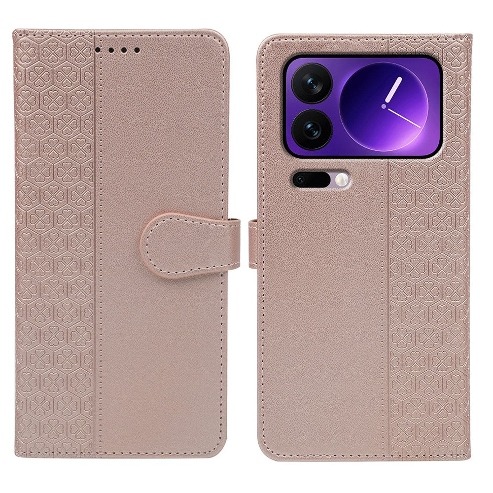 For Xiaomi 17 Pro Max Case Magnetic Clasp Four Leaf Clover Leather Phone Cover - Rose Gold