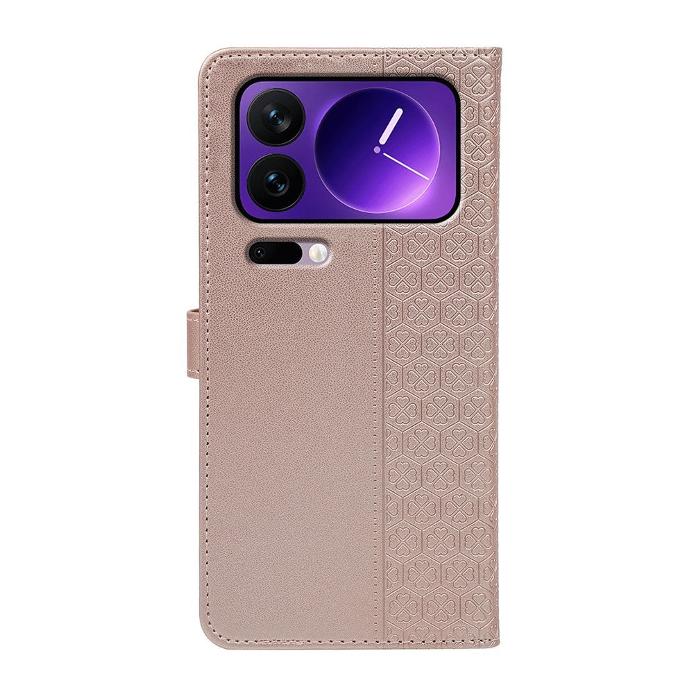 For Xiaomi 17 Pro Max Case Magnetic Clasp Four Leaf Clover Leather Phone Cover - Rose Gold