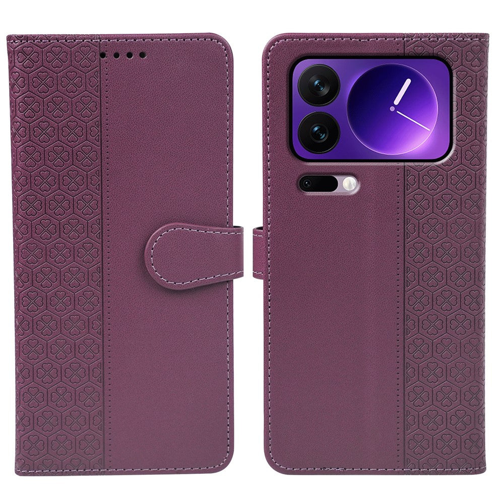 For Xiaomi 17 Pro Max Case Magnetic Clasp Four Leaf Clover Leather Phone Cover - Dark Purple