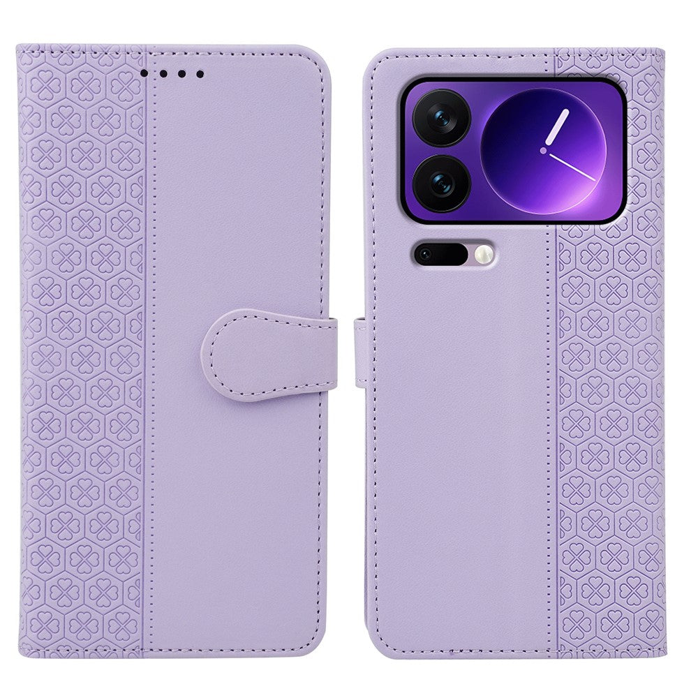 For Xiaomi 17 Pro Max Case Magnetic Clasp Four Leaf Clover Leather Phone Cover - Light Purple