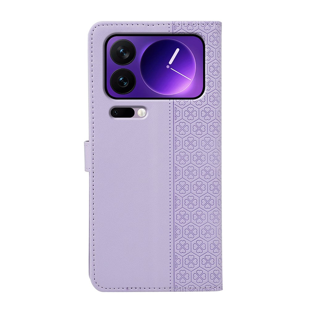 For Xiaomi 17 Pro Max Case Magnetic Clasp Four Leaf Clover Leather Phone Cover - Light Purple