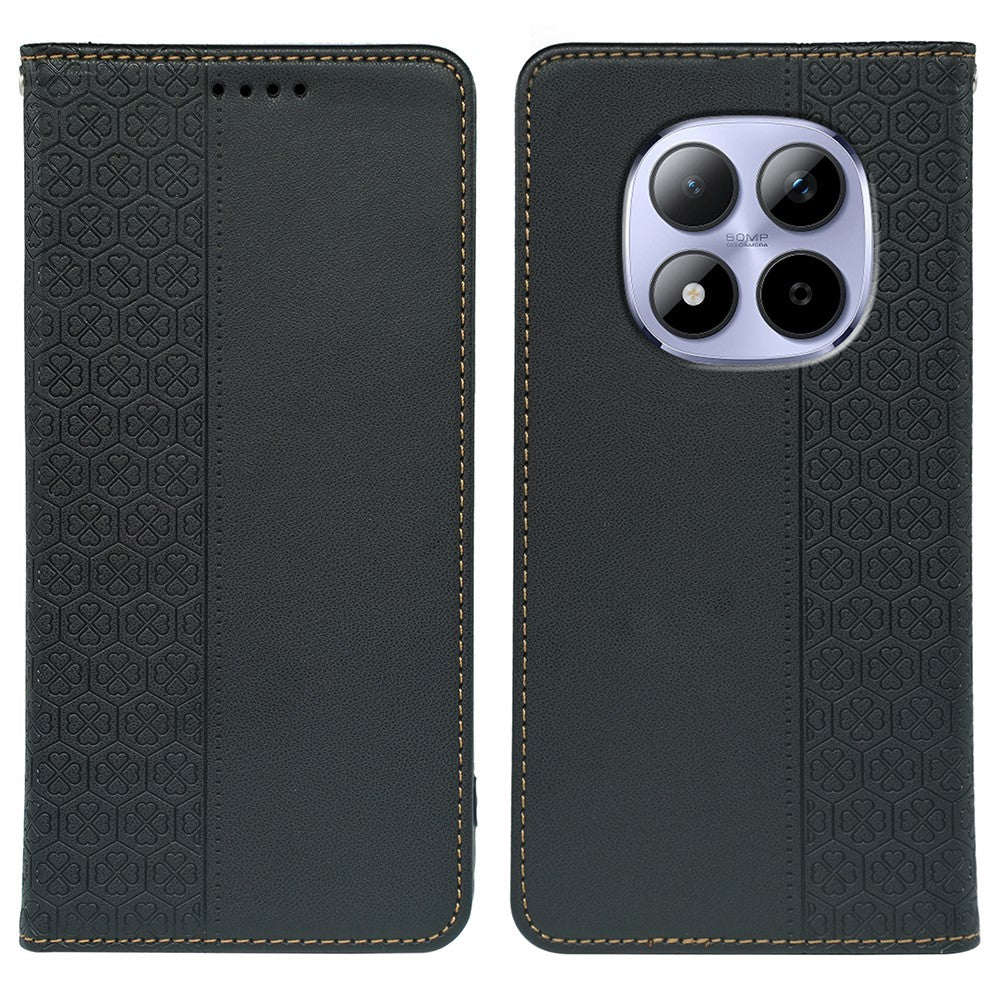For Xiaomi Redmi Note 15 Pro 5G (Global) Case Four Leaf Clover Leather Flip Phone Cover Stand Wallet - Black