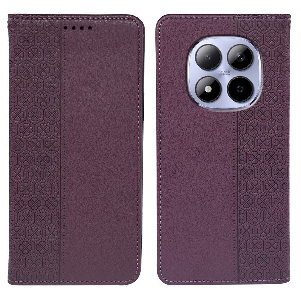 For Xiaomi Redmi Note 15 Pro 5G (Global) Case Four Leaf Clover Leather Flip Phone Cover Stand Wallet - Dark Purple