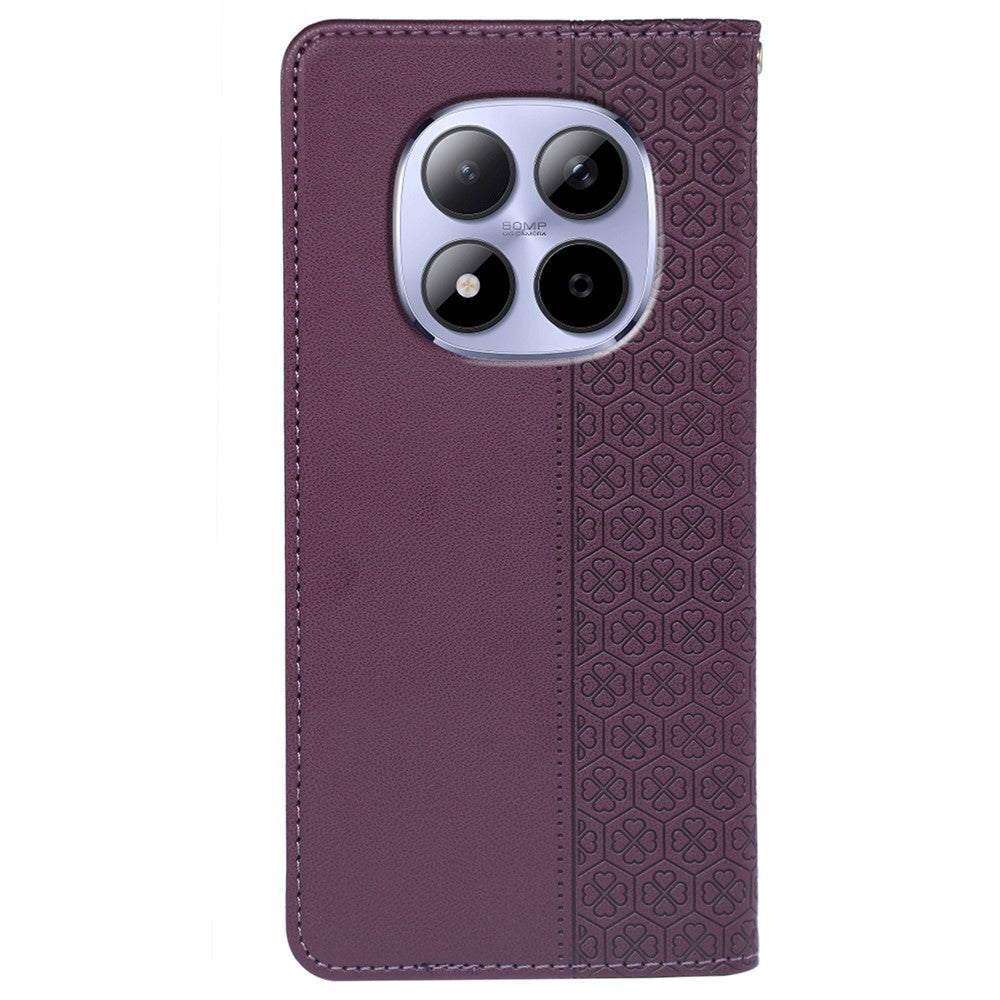 For Xiaomi Redmi Note 15 Pro 5G (Global) Case Four Leaf Clover Leather Flip Phone Cover Stand Wallet - Dark Purple
