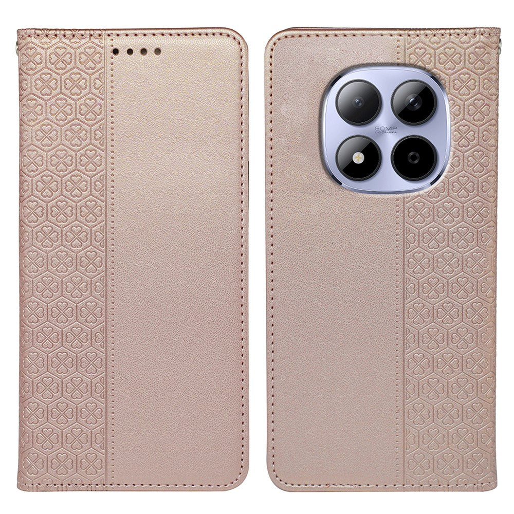 For Xiaomi Redmi Note 15 Pro 5G (Global) Case Four Leaf Clover Leather Flip Phone Cover Stand Wallet - Rose Gold