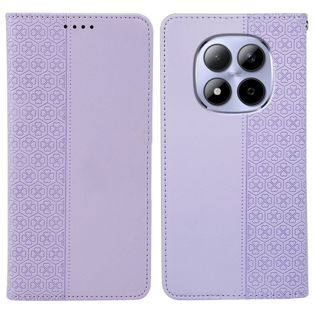 For Xiaomi Redmi Note 15 Pro 5G (Global) Case Four Leaf Clover Leather Flip Phone Cover Stand Wallet - Light Purple