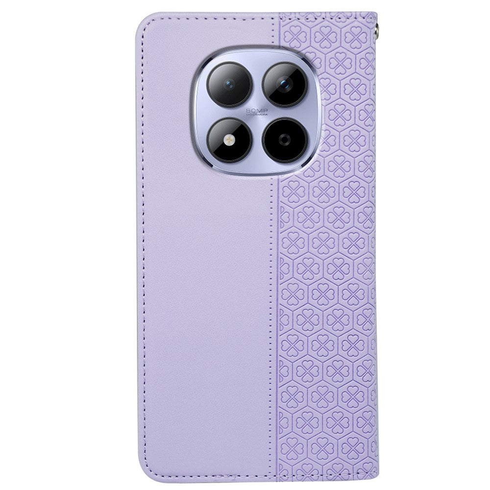 For Xiaomi Redmi Note 15 Pro 5G (Global) Case Four Leaf Clover Leather Flip Phone Cover Stand Wallet - Light Purple