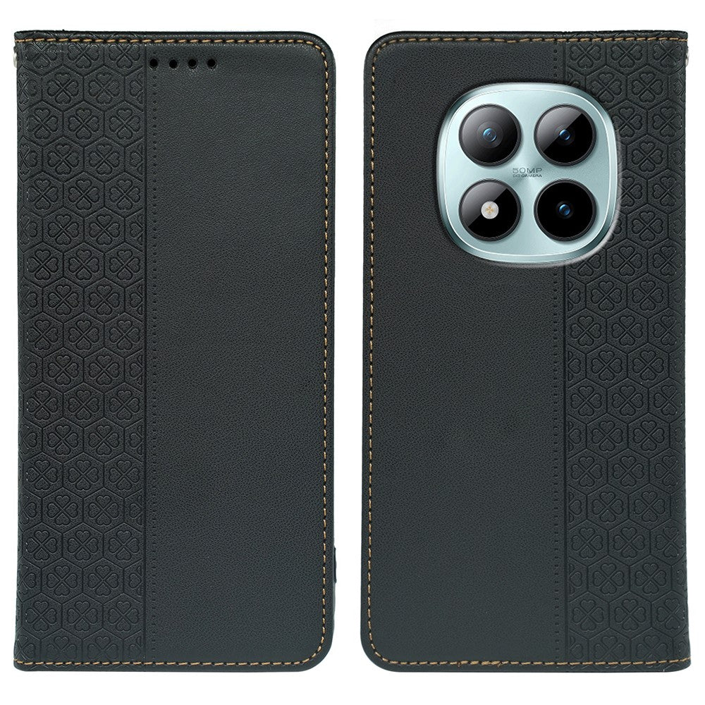 For Xiaomi Poco M8 Pro 5G / Redmi Note 15 Pro+ 5G (Global) Case Four Leaf Clover Leather Flip Phone Cover Stand Wallet - Black