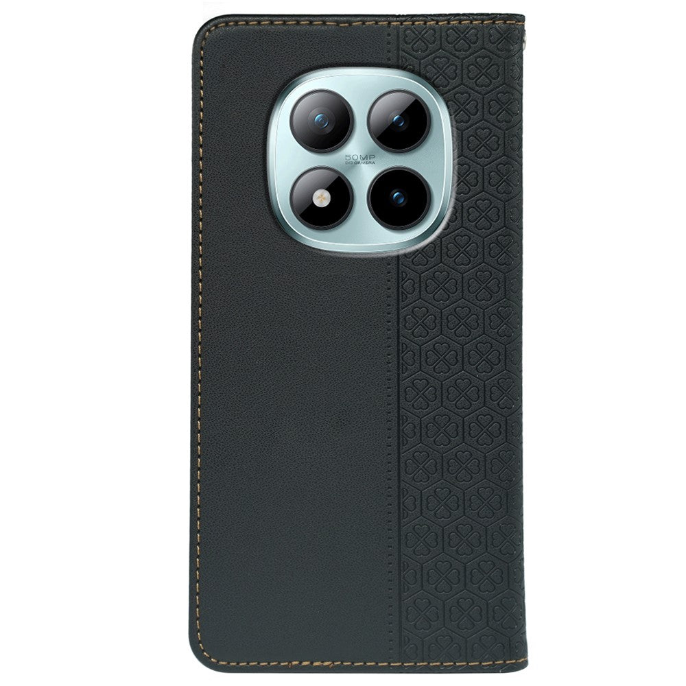 For Xiaomi Poco M8 Pro 5G / Redmi Note 15 Pro+ 5G (Global) Case Four Leaf Clover Leather Flip Phone Cover Stand Wallet - Black
