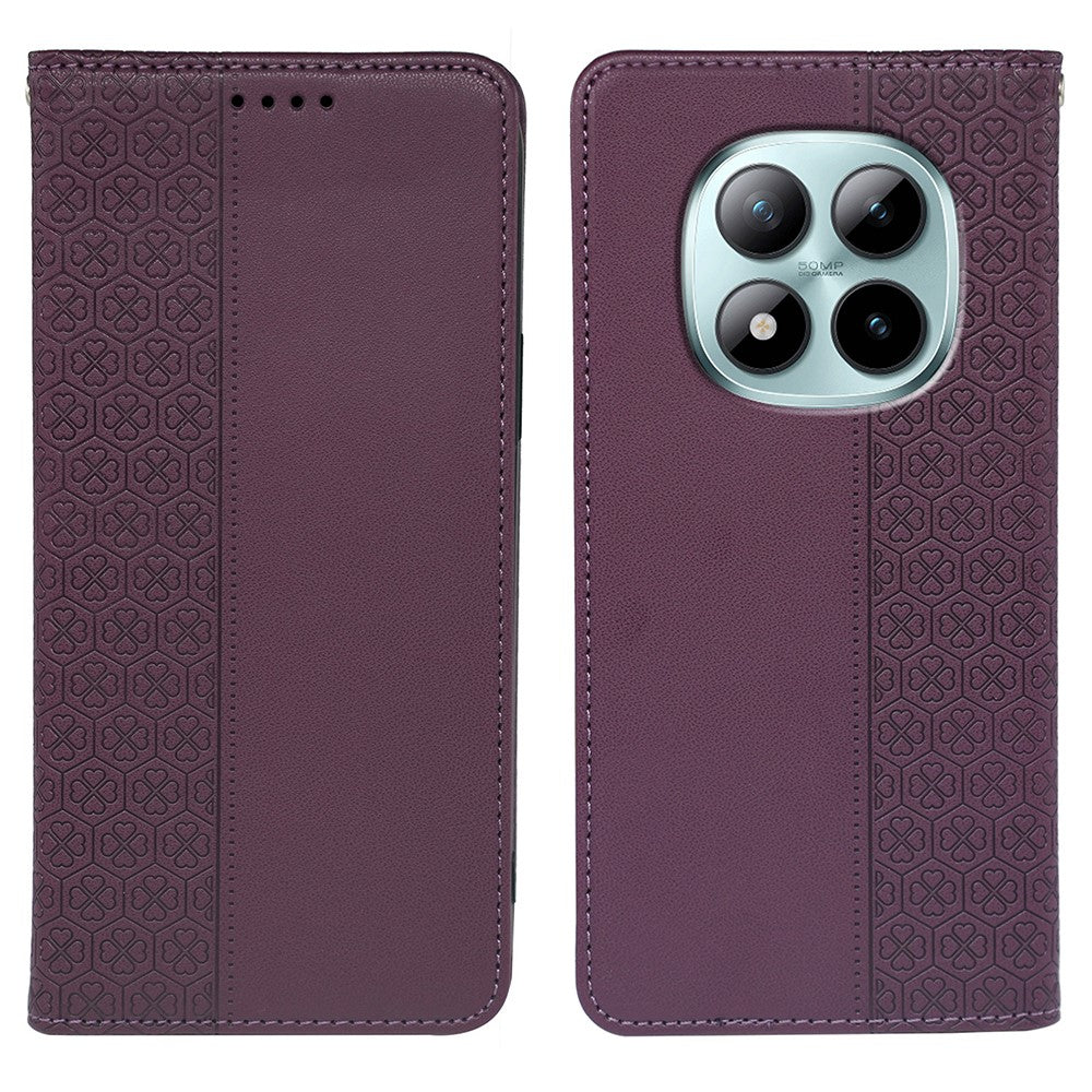 For Xiaomi Poco M8 Pro 5G / Redmi Note 15 Pro+ 5G (Global) Case Four Leaf Clover Leather Flip Phone Cover Stand Wallet - Dark Purple