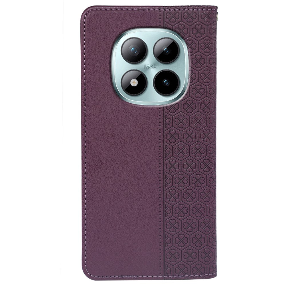 For Xiaomi Poco M8 Pro 5G / Redmi Note 15 Pro+ 5G (Global) Case Four Leaf Clover Leather Flip Phone Cover Stand Wallet - Dark Purple