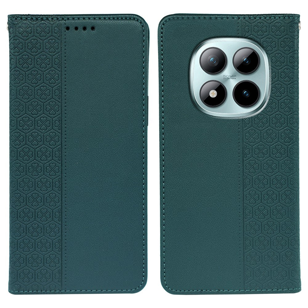 For Xiaomi Poco M8 Pro 5G / Redmi Note 15 Pro+ 5G (Global) Case Four Leaf Clover Leather Flip Phone Cover Stand Wallet - Green