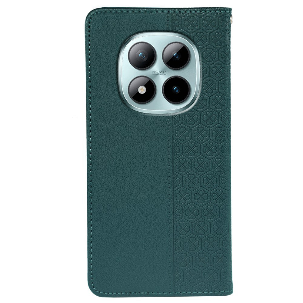 For Xiaomi Poco M8 Pro 5G / Redmi Note 15 Pro+ 5G (Global) Case Four Leaf Clover Leather Flip Phone Cover Stand Wallet - Green