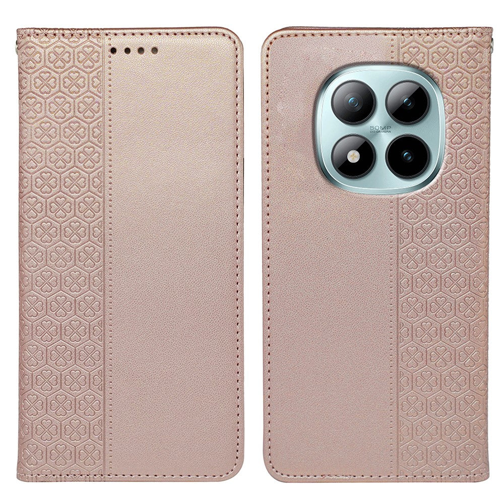 For Xiaomi Poco M8 Pro 5G / Redmi Note 15 Pro+ 5G (Global) Case Four Leaf Clover Leather Flip Phone Cover Stand Wallet - Rose Gold