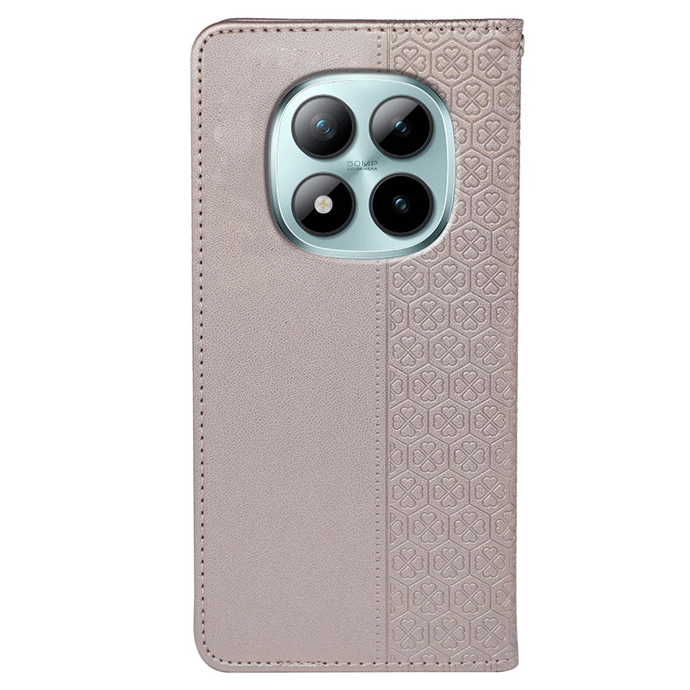 For Xiaomi Poco M8 Pro 5G / Redmi Note 15 Pro+ 5G (Global) Case Four Leaf Clover Leather Flip Phone Cover Stand Wallet - Rose Gold