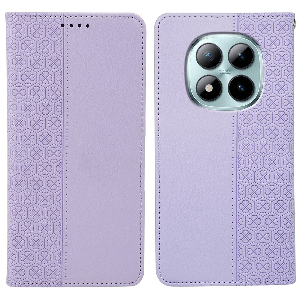 For Xiaomi Poco M8 Pro 5G / Redmi Note 15 Pro+ 5G (Global) Case Four Leaf Clover Leather Flip Phone Cover Stand Wallet - Light Purple
