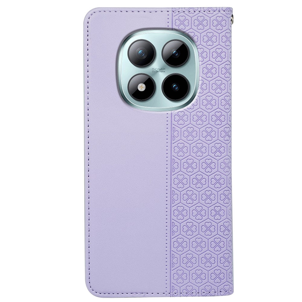 For Xiaomi Poco M8 Pro 5G / Redmi Note 15 Pro+ 5G (Global) Case Four Leaf Clover Leather Flip Phone Cover Stand Wallet - Light Purple