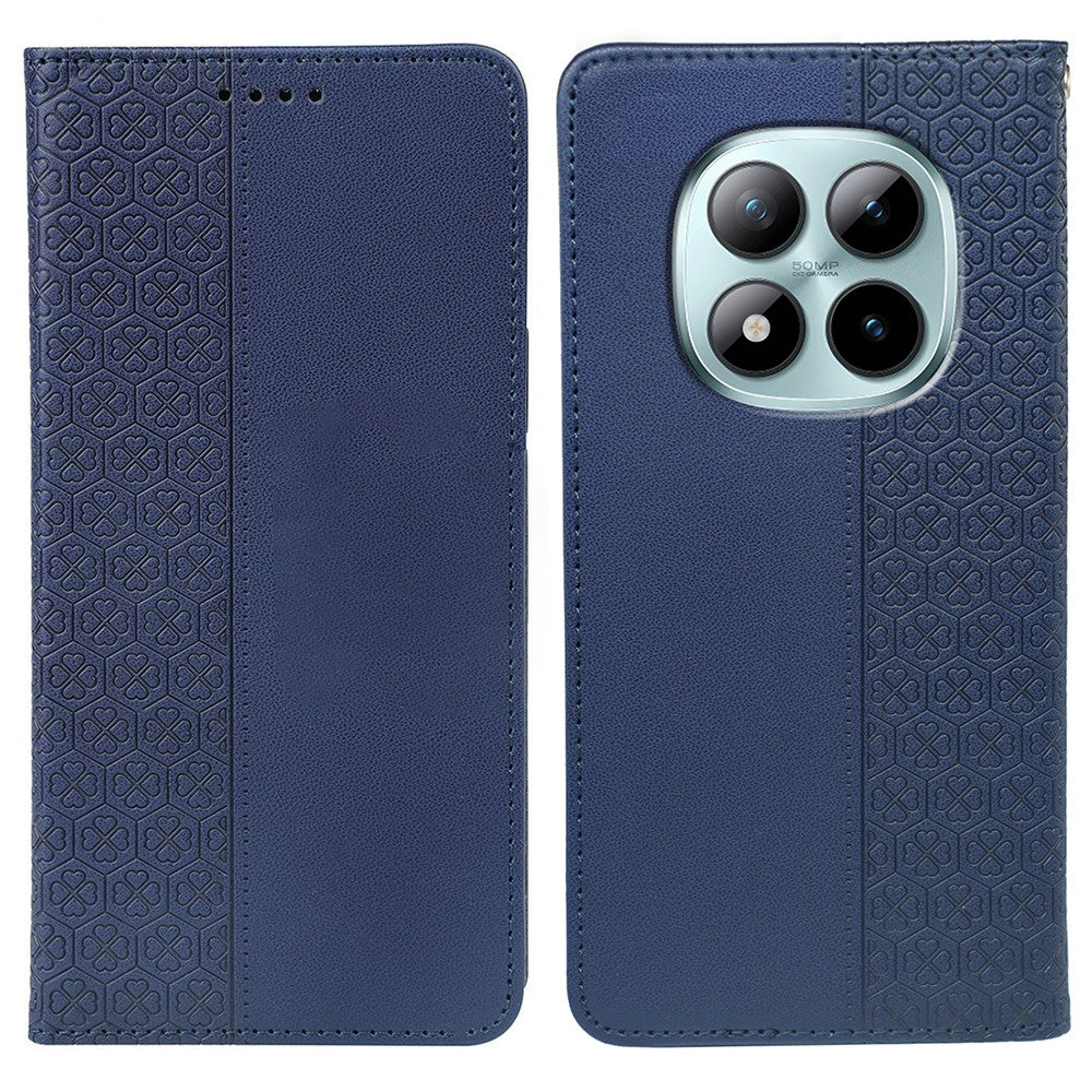 For Xiaomi Poco M8 Pro 5G / Redmi Note 15 Pro+ 5G (Global) Case Four Leaf Clover Leather Flip Phone Cover Stand Wallet - Blue
