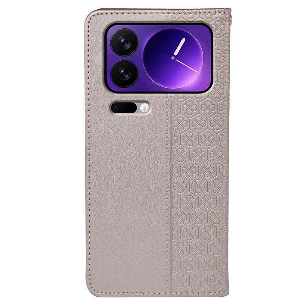 For Xiaomi 17 Pro Case Four Leaf Clover Leather Flip Phone Cover Stand Wallet - Rose Gold