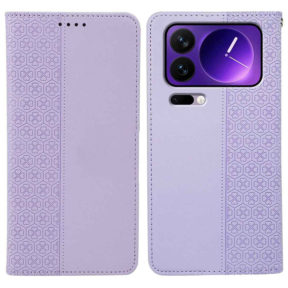 For Xiaomi 17 Pro Case Four Leaf Clover Leather Flip Phone Cover Stand Wallet - Light Purple