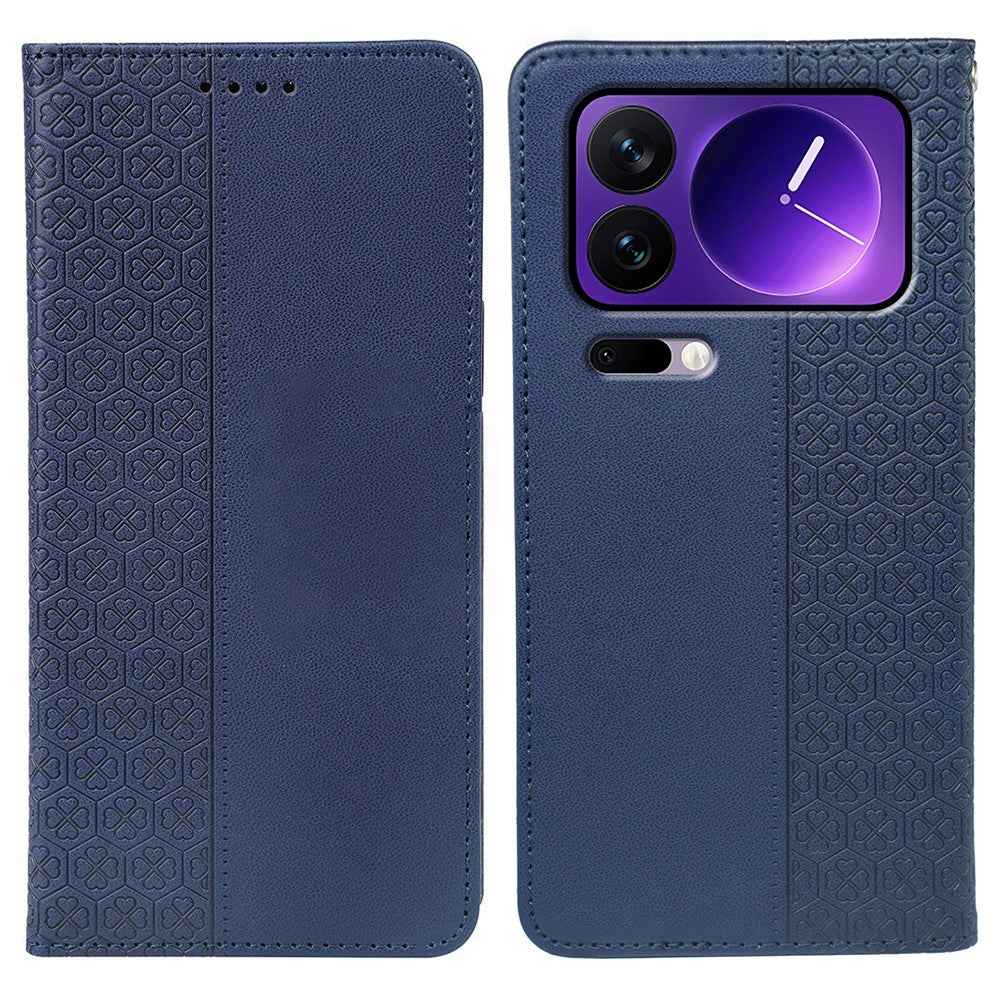 For Xiaomi 17 Pro Case Four Leaf Clover Leather Flip Phone Cover Stand Wallet - Blue