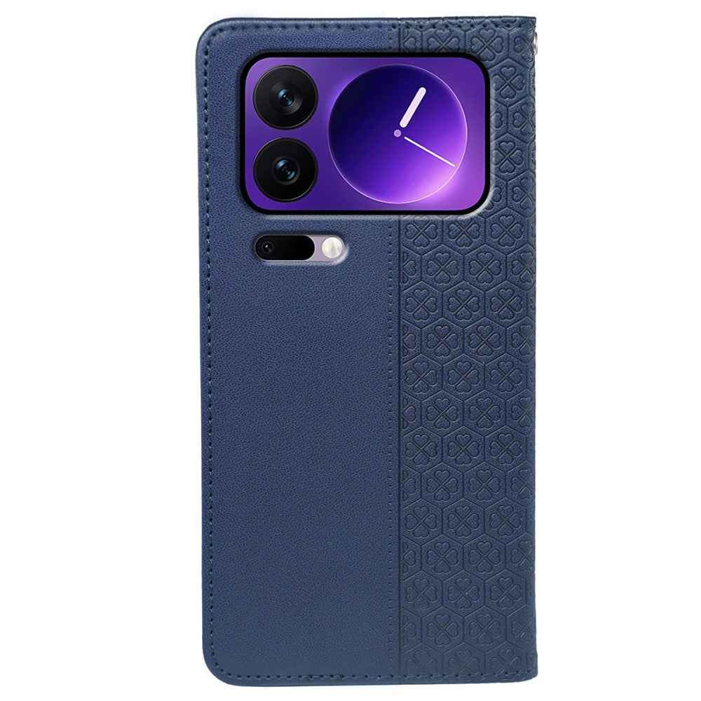For Xiaomi 17 Pro Case Four Leaf Clover Leather Flip Phone Cover Stand Wallet - Blue