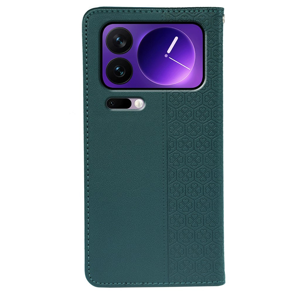 For Xiaomi 17 Pro Max Case Four Leaf Clover Leather Flip Phone Cover Stand Wallet - Green