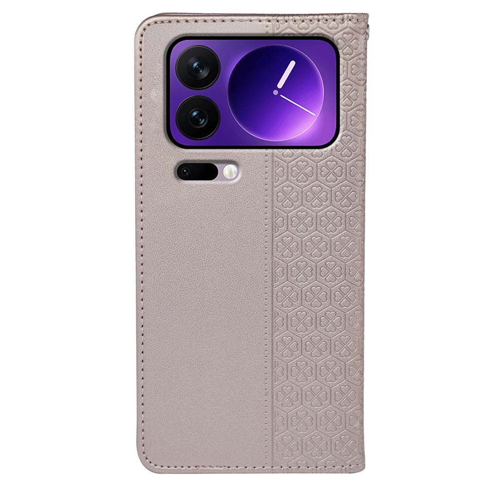 For Xiaomi 17 Pro Max Case Four Leaf Clover Leather Flip Phone Cover Stand Wallet - Rose Gold