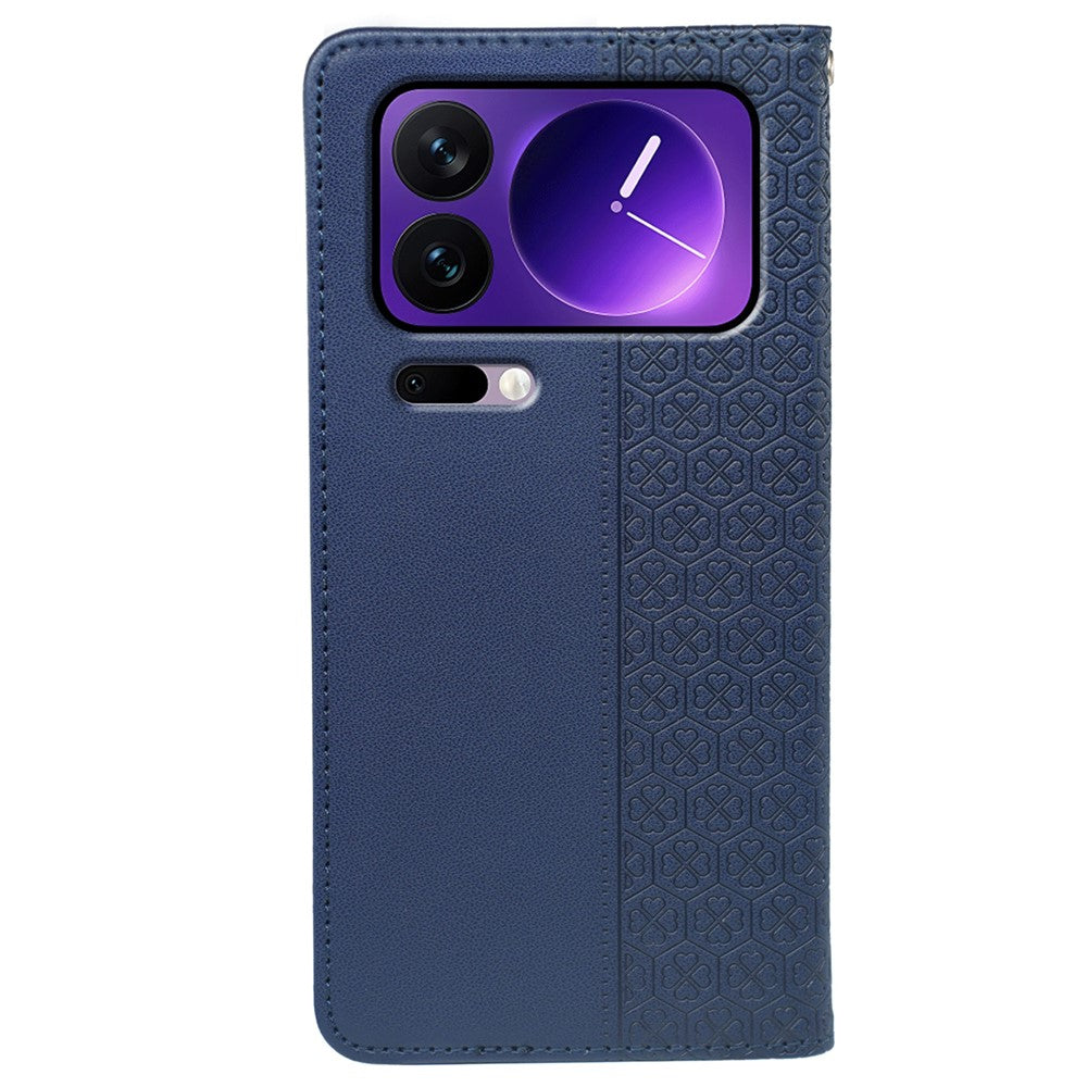 For Xiaomi 17 Pro Max Case Four Leaf Clover Leather Flip Phone Cover Stand Wallet - Blue