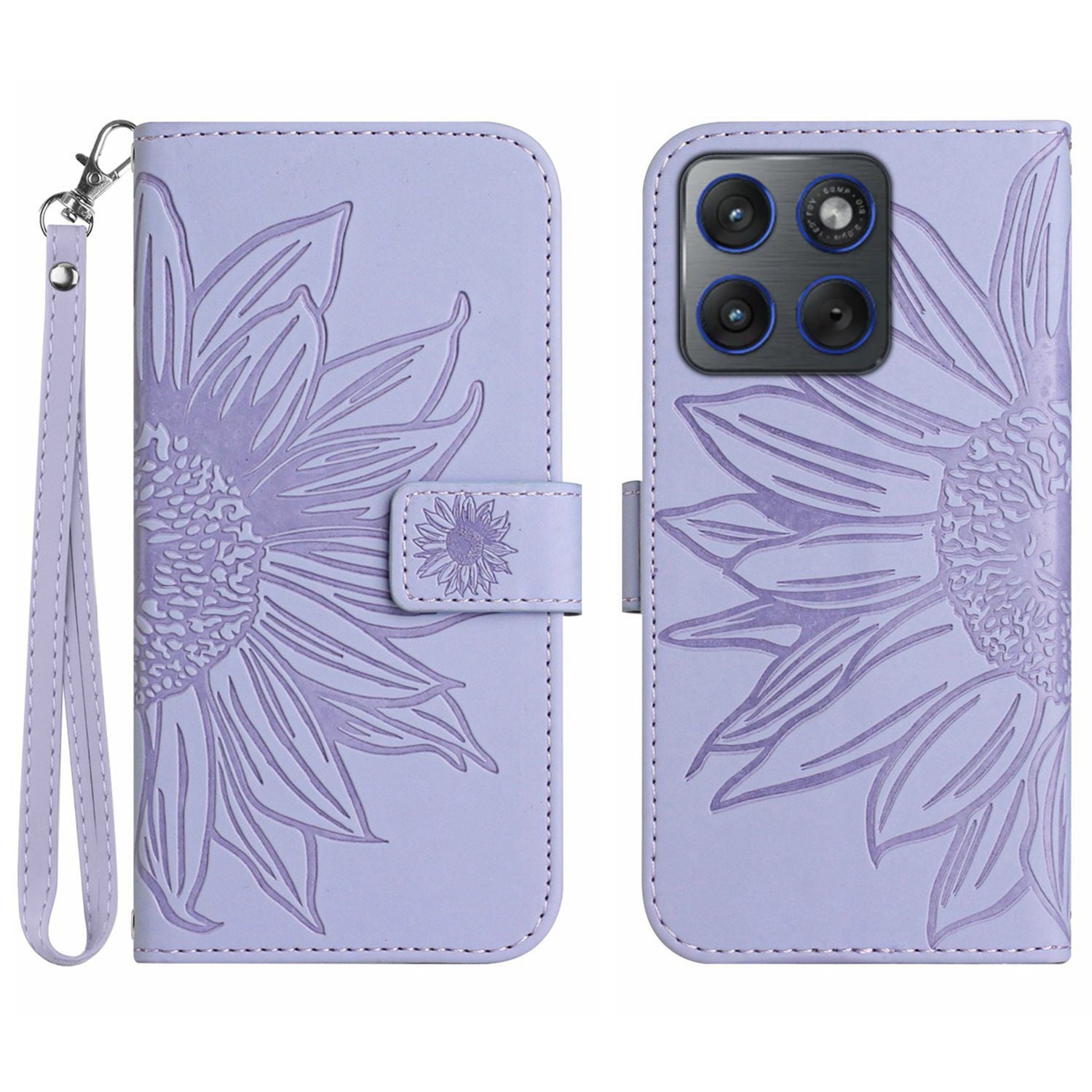 For Motorola Edge 70 5G Case Sunflower Imprint Leather Wallet Phone Cover with Wrist Strap - Light Purple