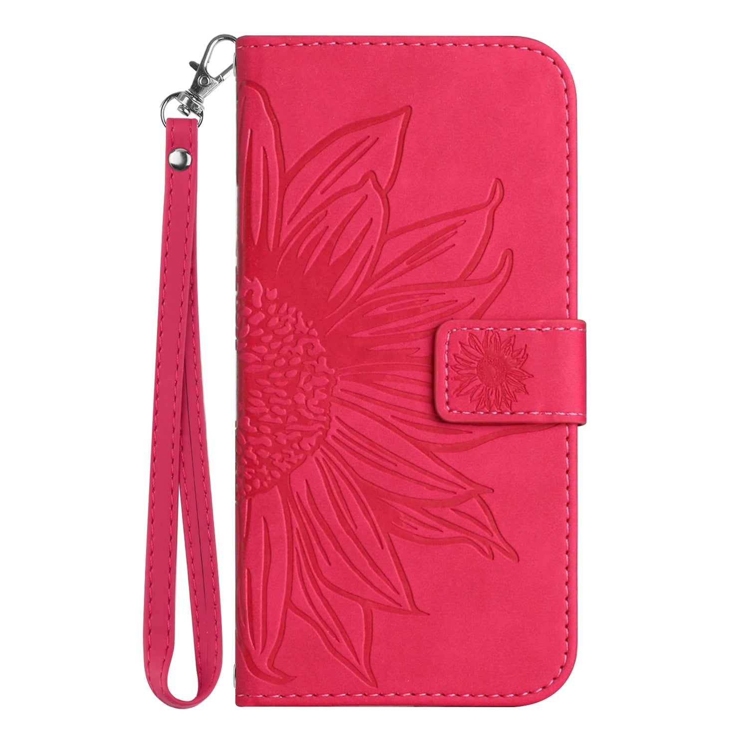 For Motorola Edge 70 5G Case Sunflower Imprint Leather Wallet Phone Cover with Wrist Strap - Rose