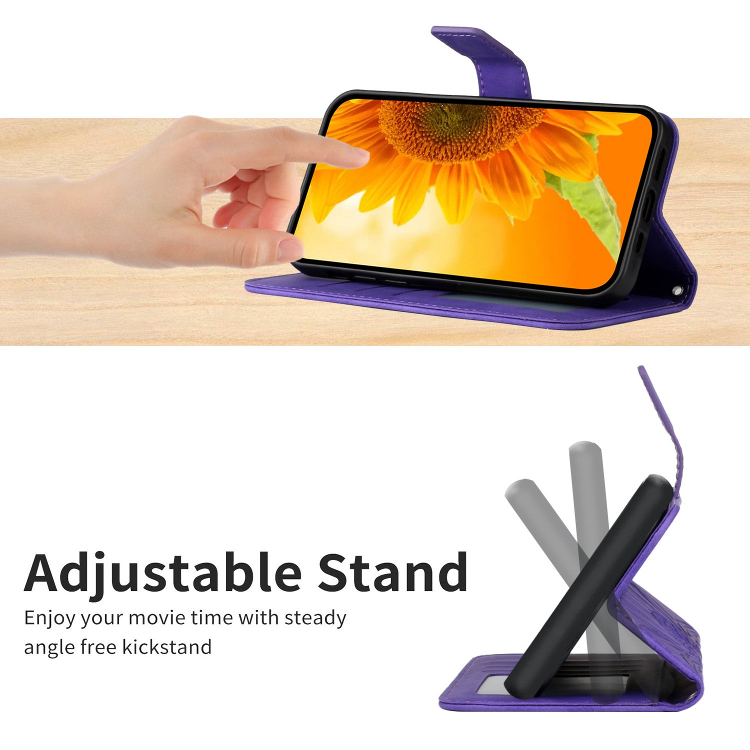 For Motorola Edge 70 5G Case Sunflower Imprint Leather Wallet Phone Cover with Wrist Strap - Dark Purple