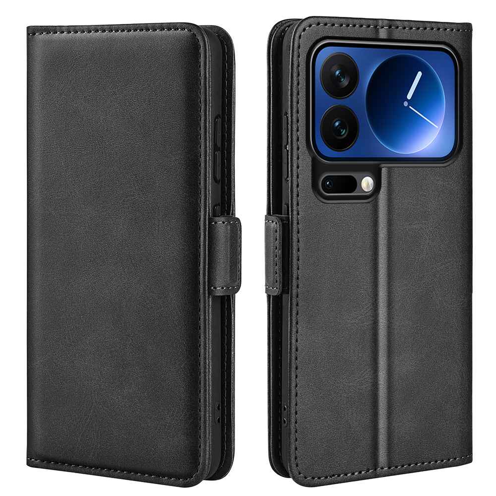 For Xiaomi 17 Pro Case Calf Texture Leather Wallet Phone Cover - Black