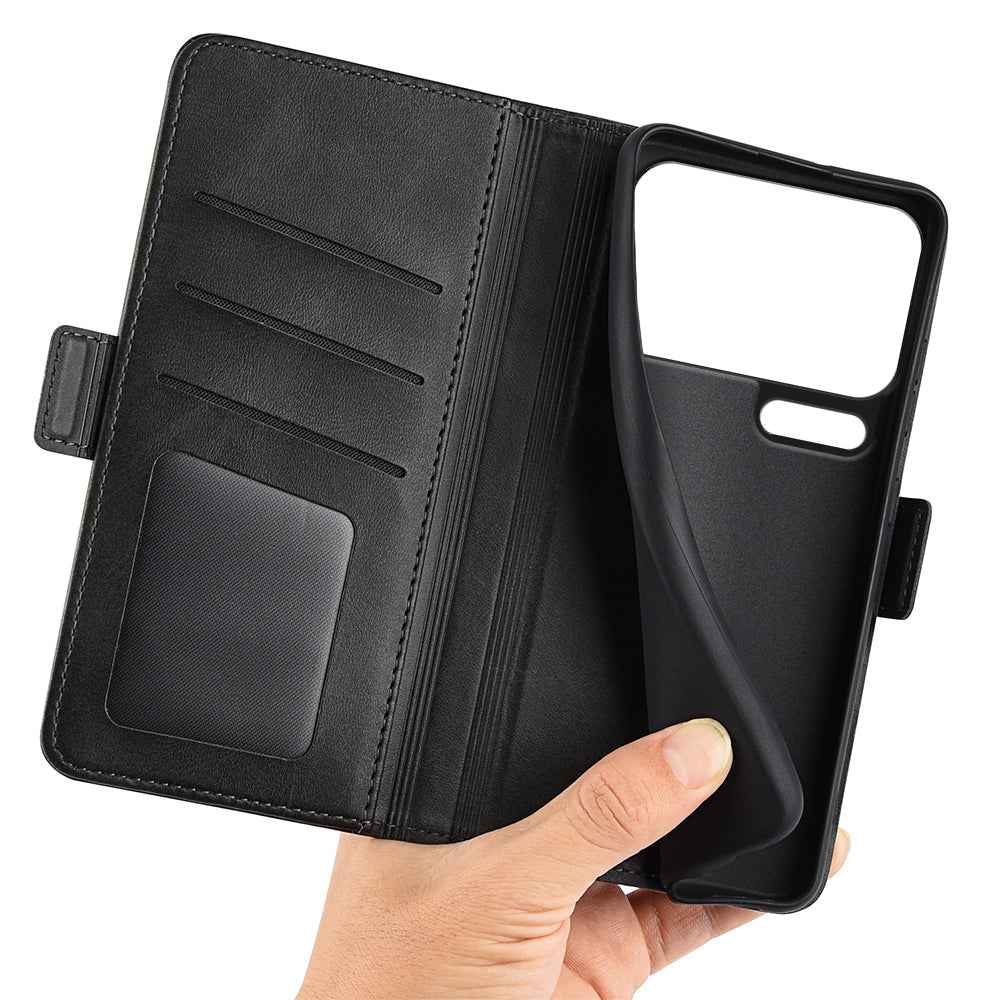 For Xiaomi 17 Pro Case Calf Texture Leather Wallet Phone Cover - Black