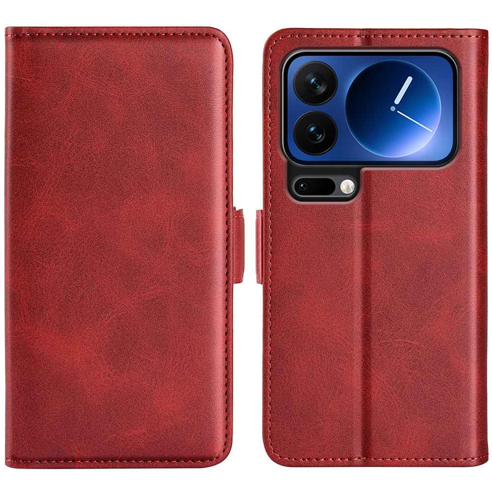 For Xiaomi 17 Pro Case Calf Texture Leather Wallet Phone Cover - Red