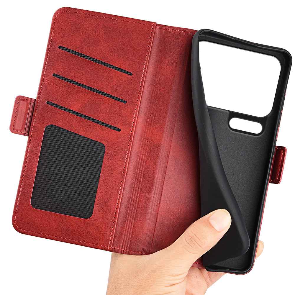 For Xiaomi 17 Pro Case Calf Texture Leather Wallet Phone Cover - Red